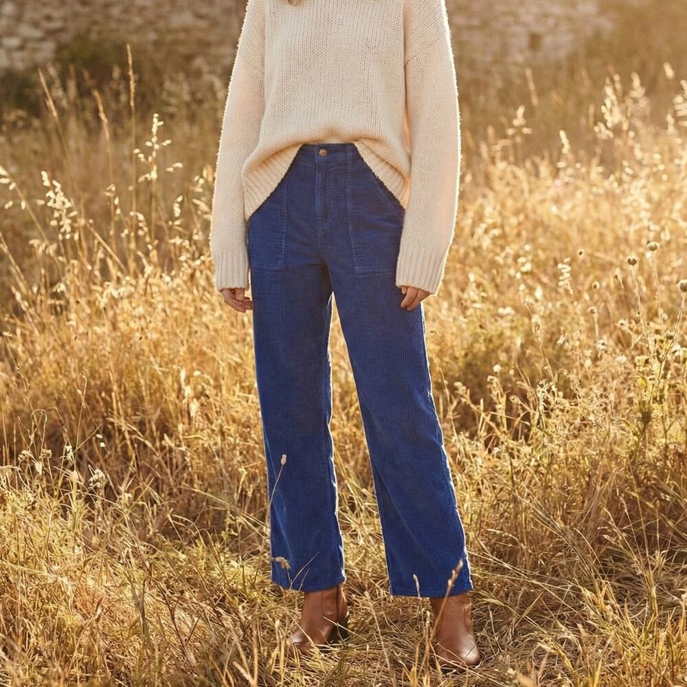 Chloé Stora Ronda Corduroy Straight Leg Pants in Blue size 36 26waist